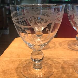 Vintage etched Liquor, drinking, Champagne,  cut glass